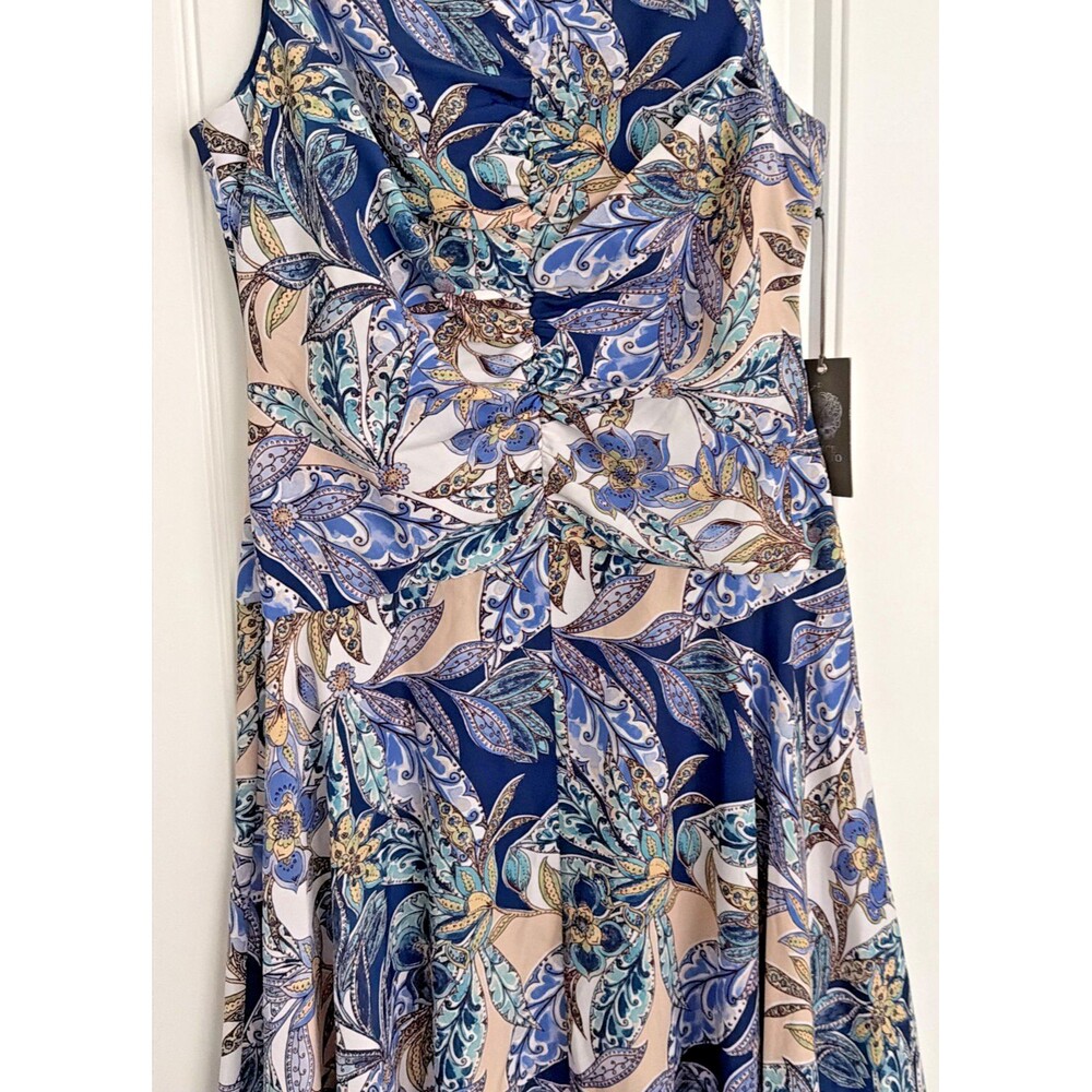 Vince Camuto Women's Sleeveless Printed High-Low-Hem Midi Dress Blue Multi 6 - Picture 7 of 14